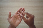 young men taking medical pill .